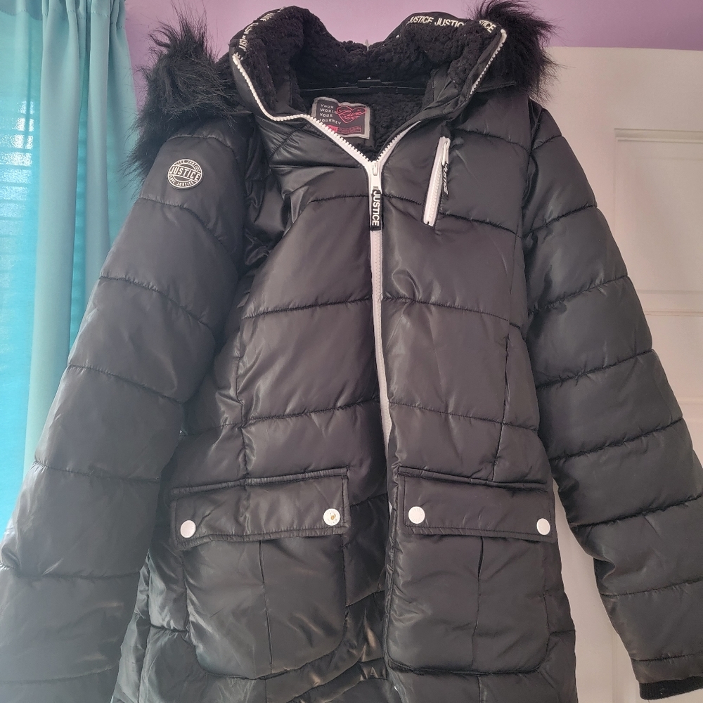 Justice black girls puffer jacket